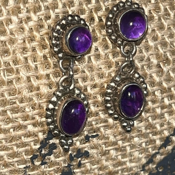 Jewelry - Vintage Purple and 925 Silver Dangle Earrings